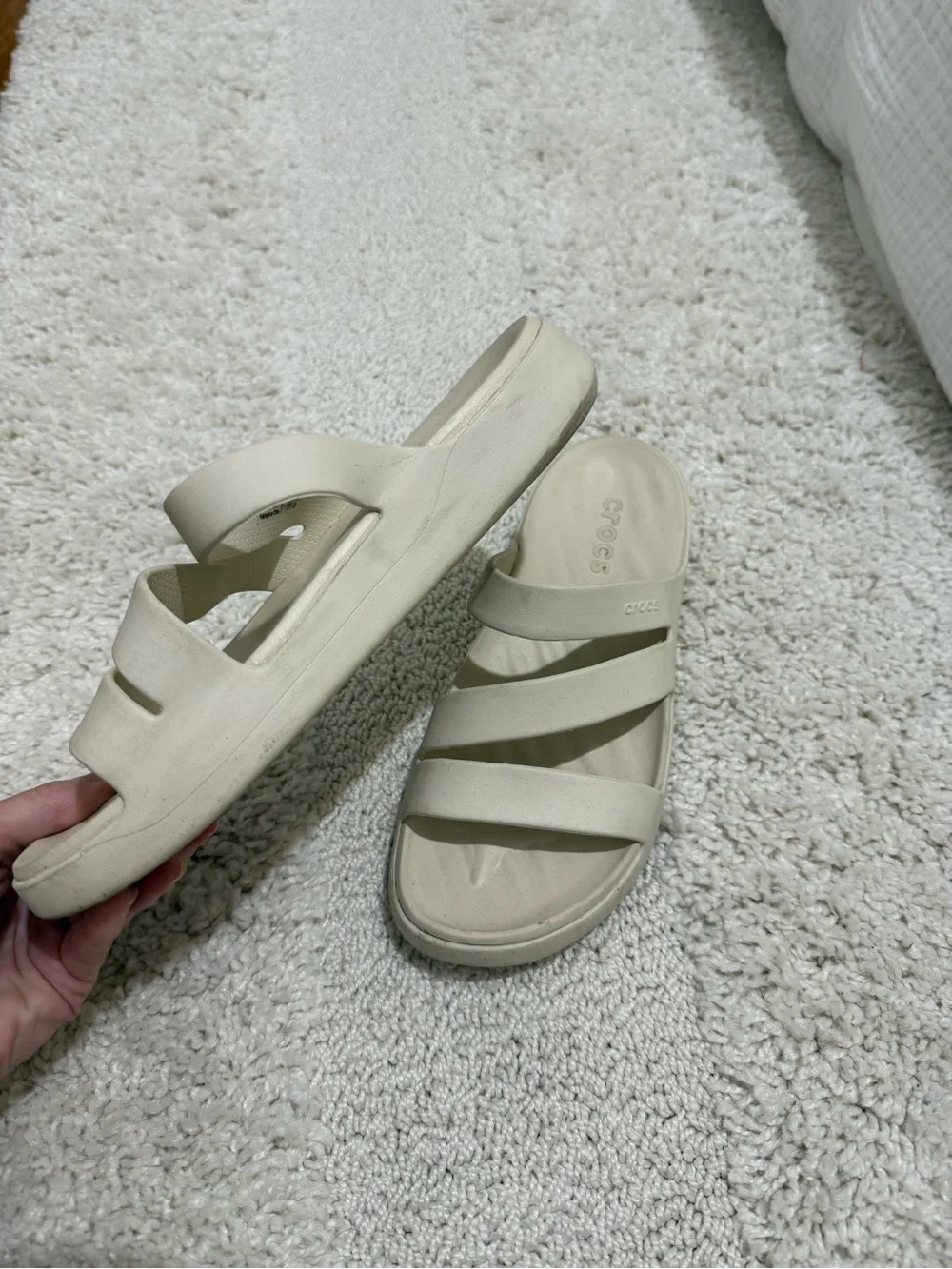 Crocs Women’s Beige Triple-Strap Slide Sandals